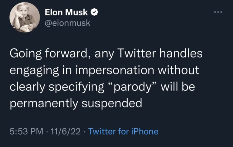Elon Musk announced that Twitter would ban Parody accounts