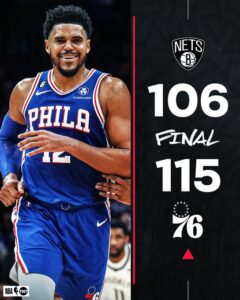 The sixers beat the Brooklyn Nets 115-106