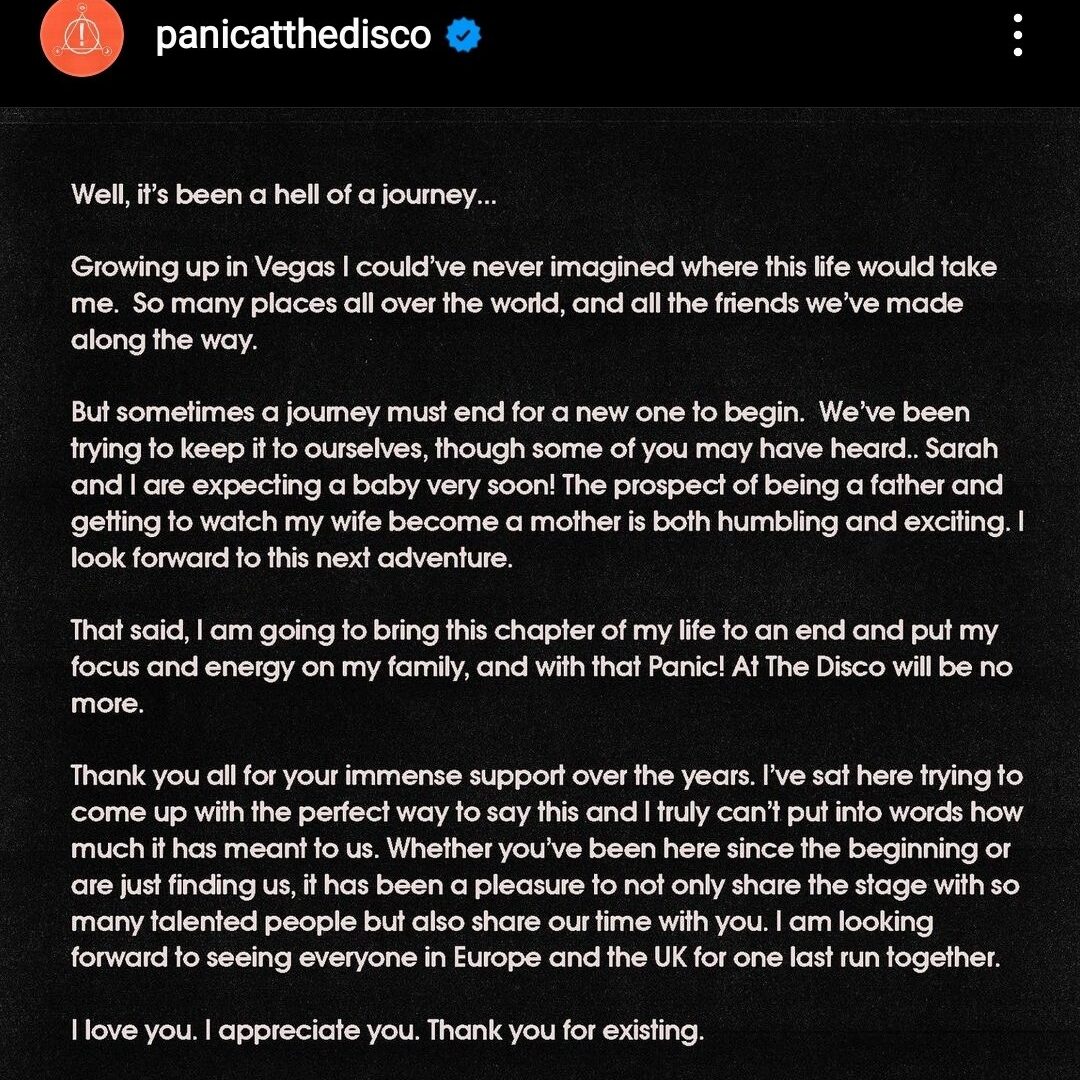 Declaration of Urie about Panic at the Disco