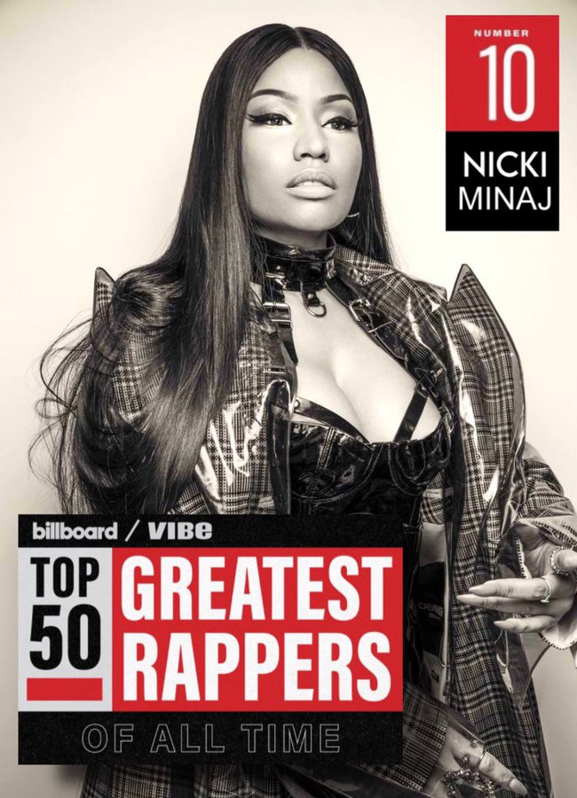 According to Billboard and Vibe, Nicki Minaj is the tenth greatest rapper of all time.