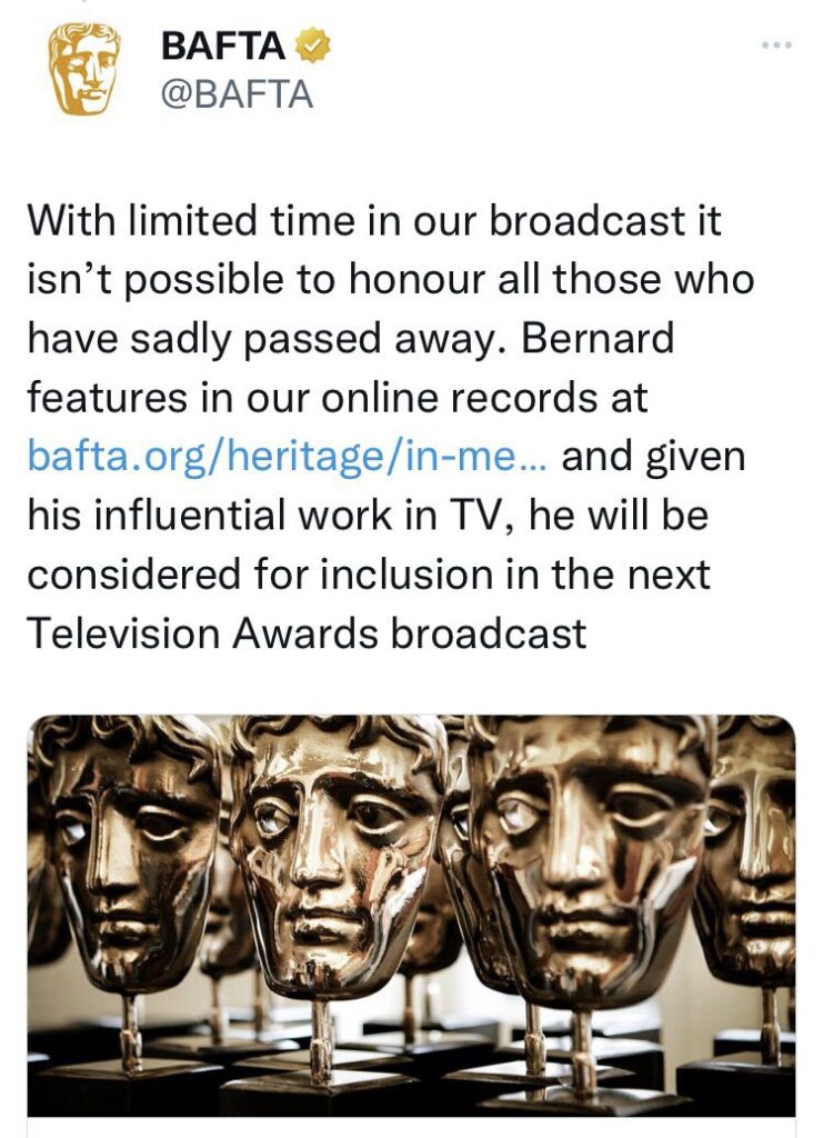 Bernard Cribbins will be honored in our next BAFTA Television Awards ceremony broadcast in May