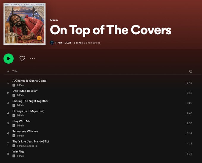 The 7-track album"On Top of the Covers," by T-Pain 